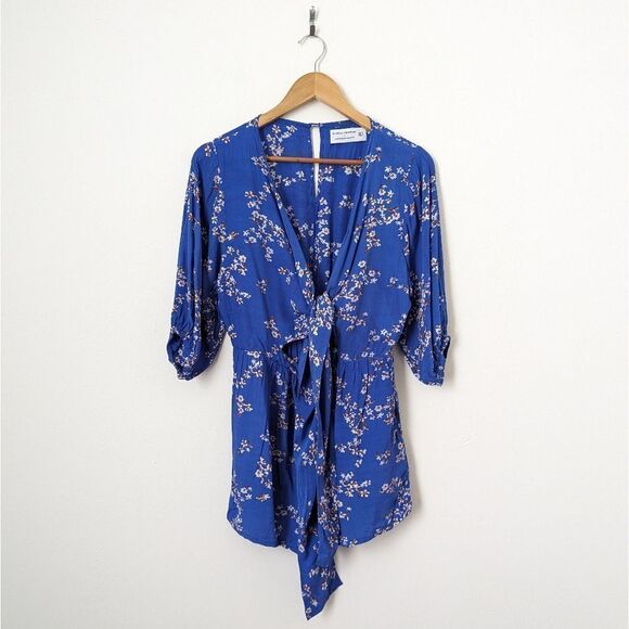 Faithfull The Brand Anthropologie blue floral tie front Sophie romper playsuit - Picture 3 of 7